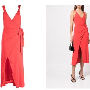 CINQ A SEPT DELIA WRAP CHILI PEPPER RED MIDI DRESS sz 2